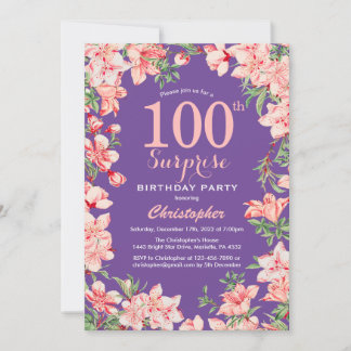 Überraschung Bloral 100. Geburtstag Rosa Blume Lil Einladung