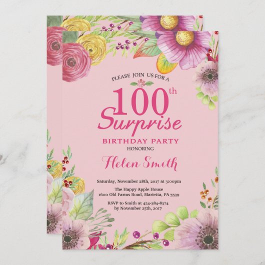 Überraschung Blumenkohl 100. Geburtstag Einladung (Vorne/Hinten)