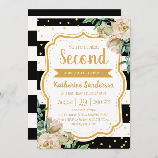 Überraschung Blumenmuster Schwarz-weiße Streifen G Einladung (Vorne/Hinten)