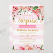 Überraschung Blumenrot Rosa Streifen Geburtstagspa Einladung (Vorne/Hinten)