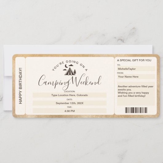 Überraschung Boarding Pass Ticket Camping Wochenen Einladung (Vorderseite)