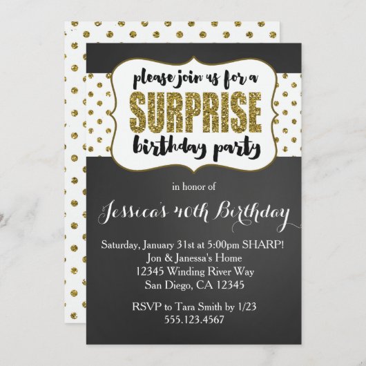 Überraschung Einladung zum Geburtstag (Vorne/Hinten)