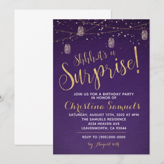 Überraschung Einladung zum Geburtstag (Vorne/Hinten)