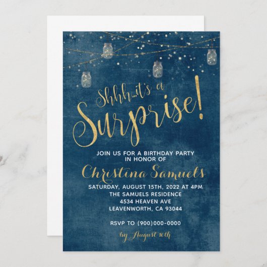 Überraschung Einladung zum Geburtstag (Vorne/Hinten)