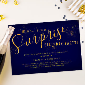 Überraschung Einladung zum Geburtstag - Navy & Gol