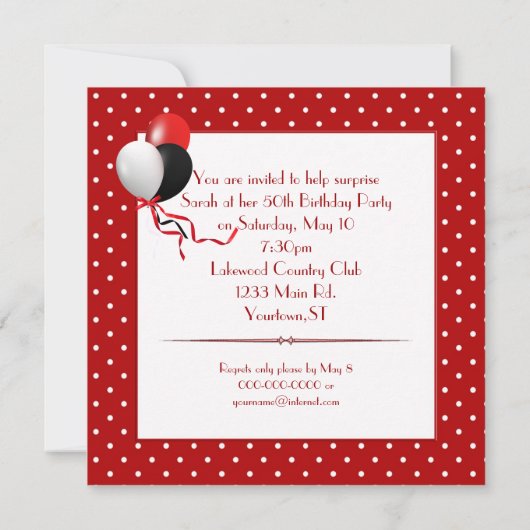 Überraschung Einladung zur Geburtstagspartei (Rückseite)