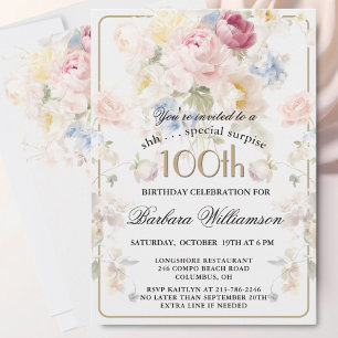 ÜBERRASCHUNG Elegant Bemalte Blumen zum 100. Gebur Einladung