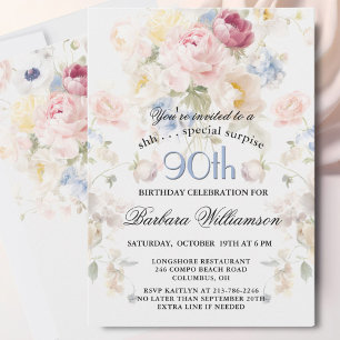 ÜBERRASCHUNG Elegant bemalte Blumen zum 90. Geburt Einladung
