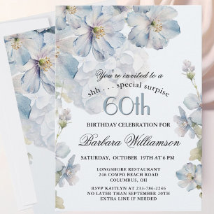 ÜBERRASCHUNG Elegant Blaue Blumen 60. Geburtstag Einladung