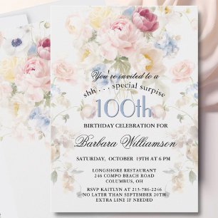 ÜBERRASCHUNG Elegante bemalte Blumen zum 100. Gebu Einladung