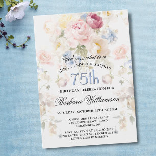 ÜBERRASCHUNG Elegante bemalte Blumen zum 75. Gebur Einladung