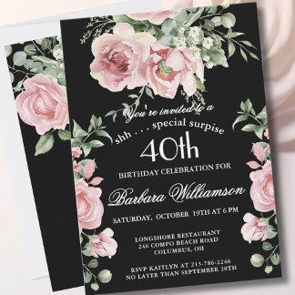 ÜBERRASCHUNG Elegante bemalte Rosen 40. Geburtstag Einladung