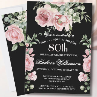 ÜBERRASCHUNG Elegante bemalte Rosen 80. Geburtstag Einladung