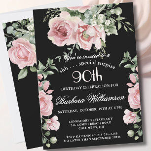 ÜBERRASCHUNG Elegante bemalte Rosen 90. Geburtstag Einladung