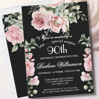 ÜBERRASCHUNG Elegante bemalte Rosen 90. Geburtstag Einladung