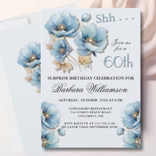 Überraschung Elegante blaue Blumen zum 60. Geburts Einladung