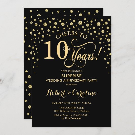 Überraschung Feier zum 10. Jubiläum - Schwarzes Go Einladung (Vorne/Hinten)