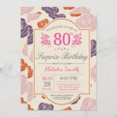 Überraschung Floral 80. Geburtstag Einladung Rosa (Vorne/Hinten)