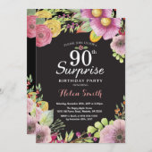 Überraschung Floral 90. Geburtstag Einladung für F (Vorne/Hinten)