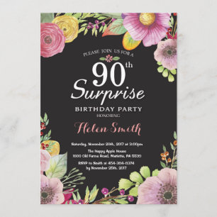 Überraschung Floral 90. Geburtstag Einladung für F