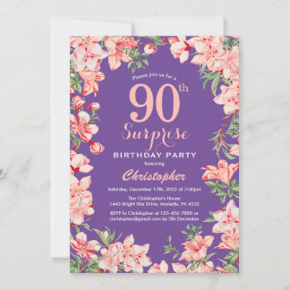 Überraschung Floral 90. Geburtstag Pink Blume Lila Einladung