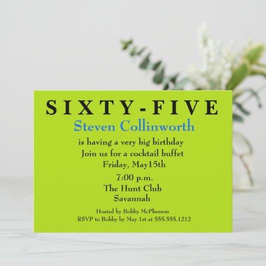 Überraschung - fünfundsechzigste Geburtstagseinlad Einladung (Stehend Vorderseite)