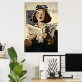 Überraschung für Frauen, die Zeitung lesen Poster (Heimbüro)