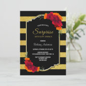 Überraschung Geburtstag Abendessen Schwarz Gold St Einladung (Stehend Vorderseite)