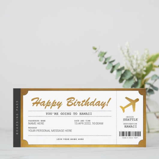 Überraschung Geburtstag Boarding Pass Flugzeug Gol (Stehend Vorderseite)