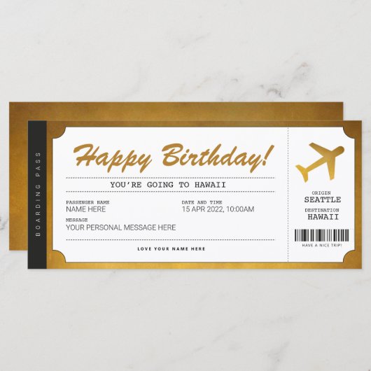 Überraschung Geburtstag Boarding Pass Flugzeug Gol (Vorne/Hinten)