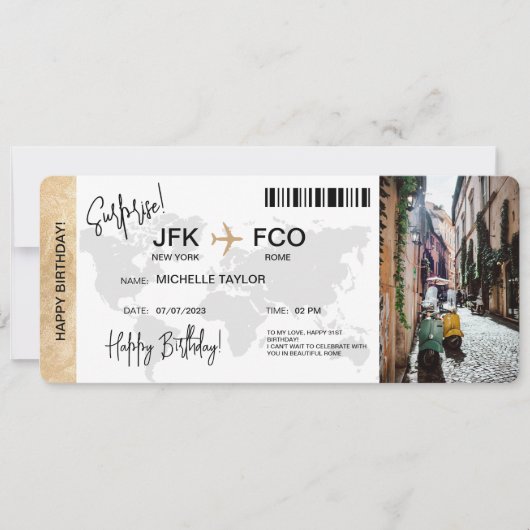 Überraschung Geburtstag Boarding Pass Ticket Einladung (Vorderseite)