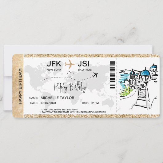 Überraschung Geburtstag Boarding Pass Ticket Griec Einladung (Vorderseite)