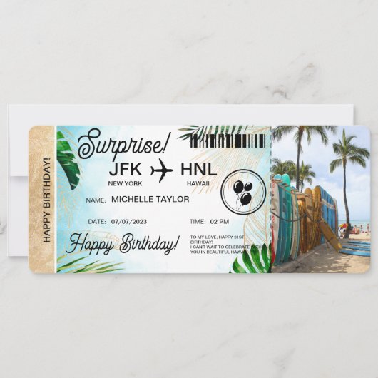 Überraschung Geburtstag Boarding Pass Ticketstrand Einladung (Vorderseite)