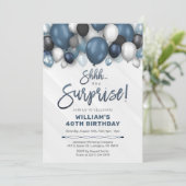 Überraschung Geburtstag Einladung mit blauen Ballo (Stehend Vorderseite)
