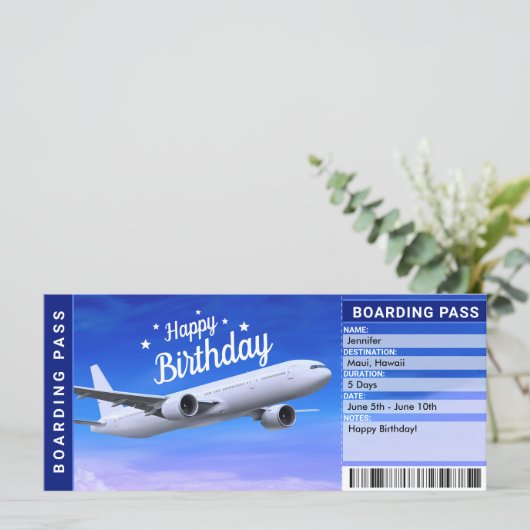 Überraschung Geburtstag Flugzeug Boarding Pass Tic (Stehend Vorderseite)