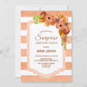 Überraschung Geburtstag Orange Strip Floral Einladung (Vorderseite)