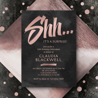 Überraschung Geburtstag Schwarze Rose Gold Einladung