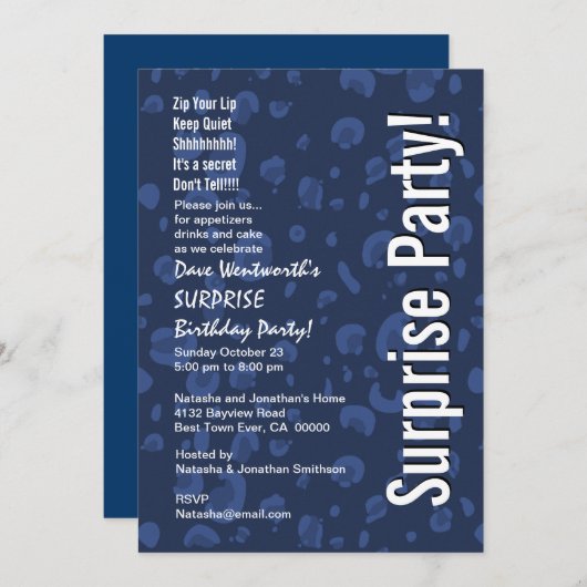 ÜBERRASCHUNG Geburtstags-moderner Einladung (Vorne/Hinten)