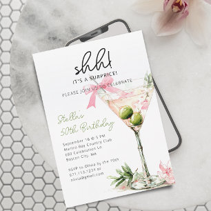 Überraschung Geburtstagsfeier Watercolor Martini G Einladung