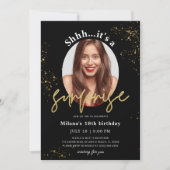 Überraschung Geburtstagsparty Black Gold Einladung (Vorderseite)