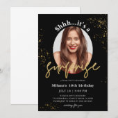 Überraschung Geburtstagsparty Black Gold Einladung (Vorne/Hinten)