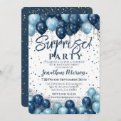 Überraschung Geburtstagsparty Blue Balloon Einladung (Vorne/Hinten)