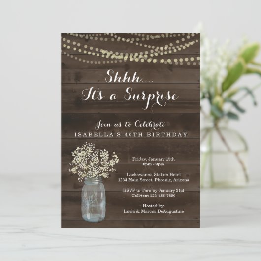 Überraschung Geburtstagsparty Einladung - Rustikal (Stehend Vorderseite)