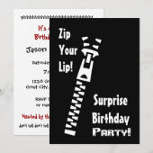 ÜBERRASCHUNG Geburtstagsparty Einladung Zip Your L (Vorne/Hinten)