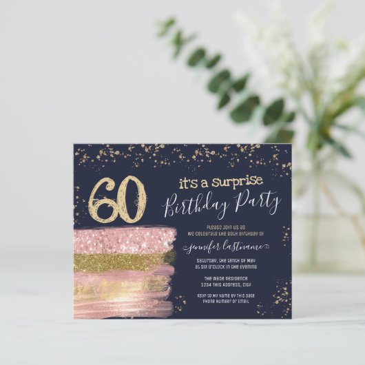 Überraschung Geburtstagsparty Glitzer Einladung (Stehend Vorderseite)