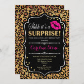 Überraschung Geburtstagsparty - Leopard Print Pink Einladung (Vorne/Hinten)
