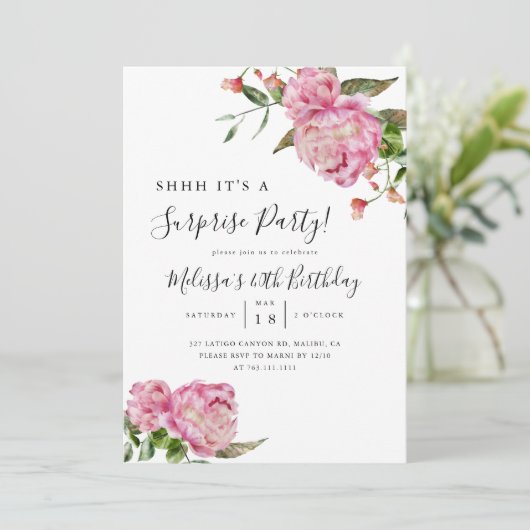 Überraschung Geburtstagsparty Pink Einladung (Stehend Vorderseite)