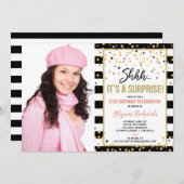 Überraschung Geburtstagsparty Rose Gold Schwarzes  Einladung (Vorne/Hinten)