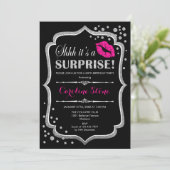 Überraschung Geburtstagsparty - Schwarz-Rosa-Silbe Einladung (Stehend Vorderseite)