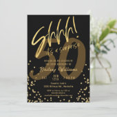 Überraschung Gold Black Birthday Party Einladung (Stehend Vorderseite)
